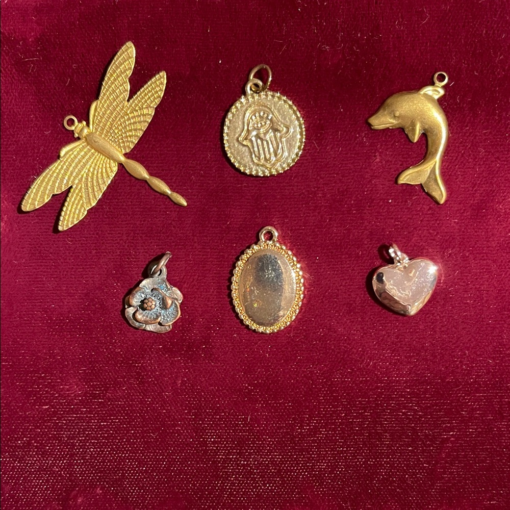 Gold-Tone Dragonfly, Dolphin & Heart Charm Pendants - Gold Accent